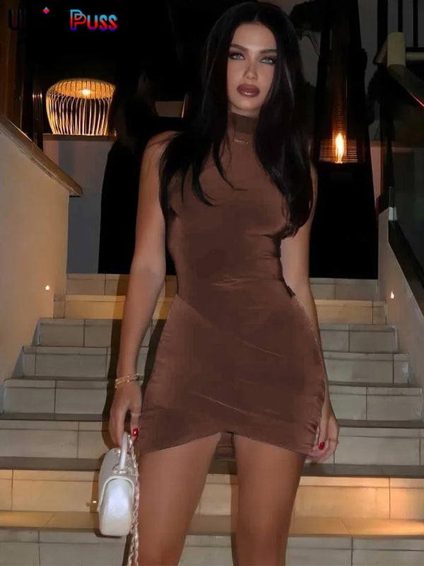 Nibber Cross Ruffles Sleeveless Mini Dress – Summer Chic Bodycon Party Dress