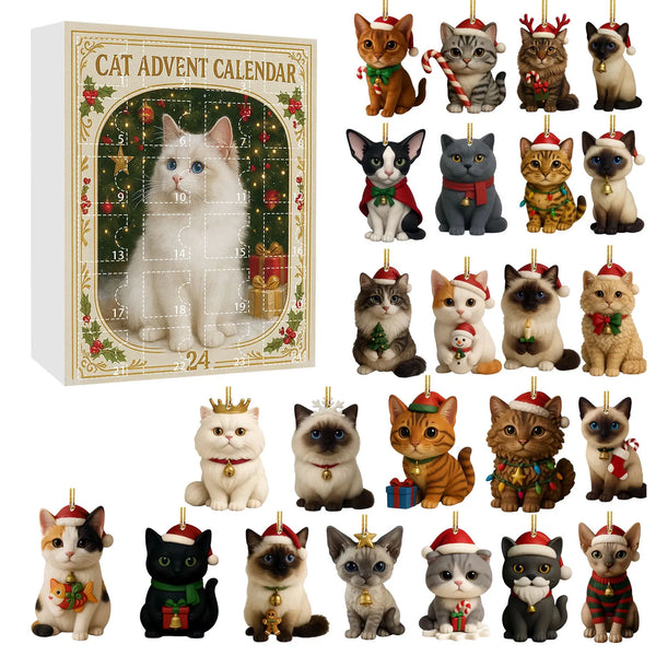2025 Cat Christmas Countdown Calendar with 24 Pendant 24 Days Christmas Countdown Calendar for Kids Boys Girls Adult Gifts